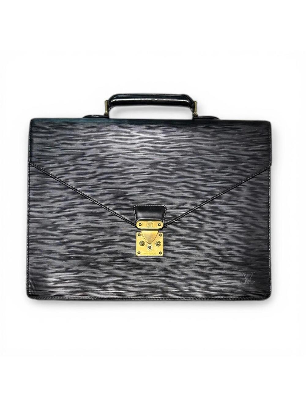 Louis Vuitton Ebony Leather Briefcase with Gold Accent